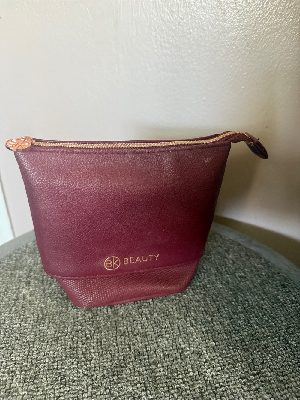 BK Beauty Burgundy Faux-Leather Cosmetic Pouch